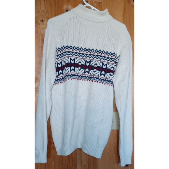 VTG IZOD Sweater Mens Large Fair Isle Nordic Design Grandpa Sweater Y2K Ski Warm - Picture 2 of 4